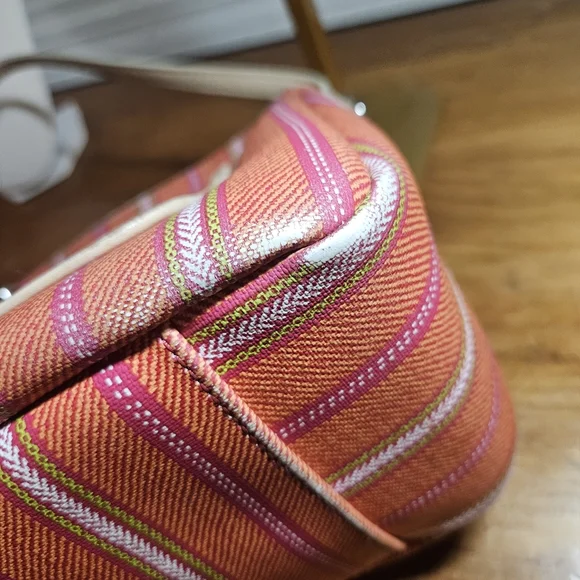 Coach Coral Beige Striped Shoulder Bag - Picture 3 of 7